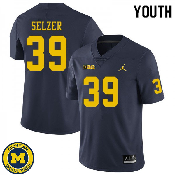 Youth University of Michigan #39 Alan Selzer Navy NCAA Player Game Football Jersey